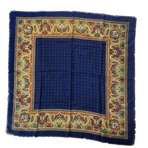 Baar & Beards Kerchief Mens One Size Blue Wool Square Scarf Paisley Italy